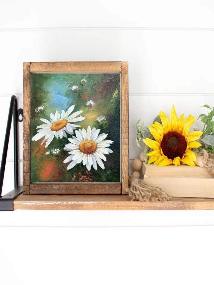 Daisies Painting Flowers Oil Wall Art Wildflowers Painting Field Wall Art