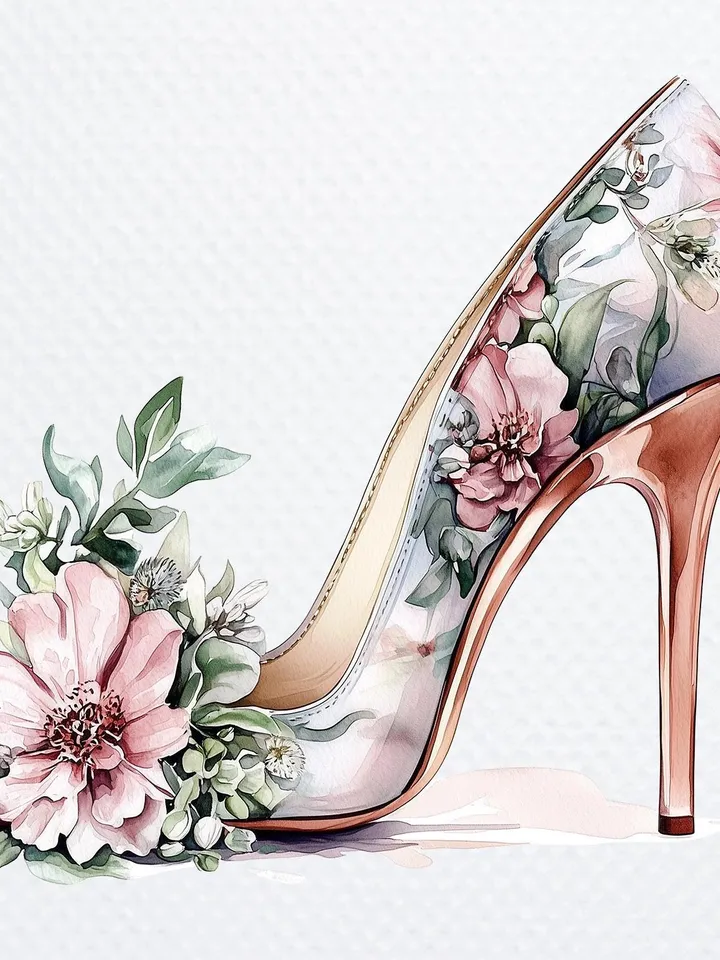 12 Floral Prom Shoes PNG Bundle, Printable Watercolor sublimation, High Quality PNGs, Digital download, Paper crafts, junk journals