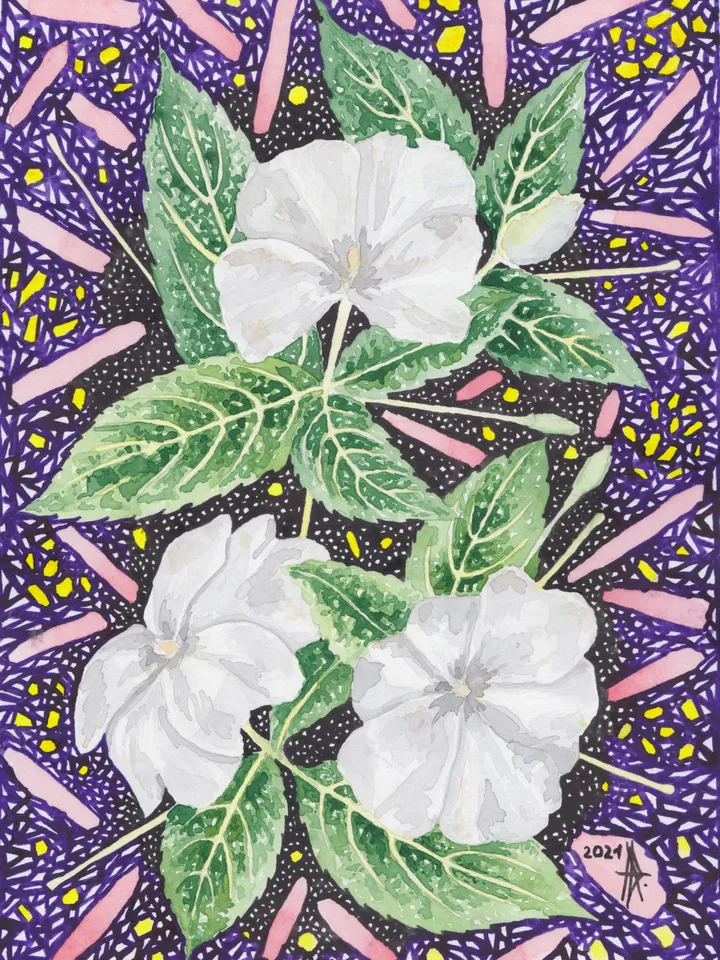 Original work in watercolor. White spring flowers
