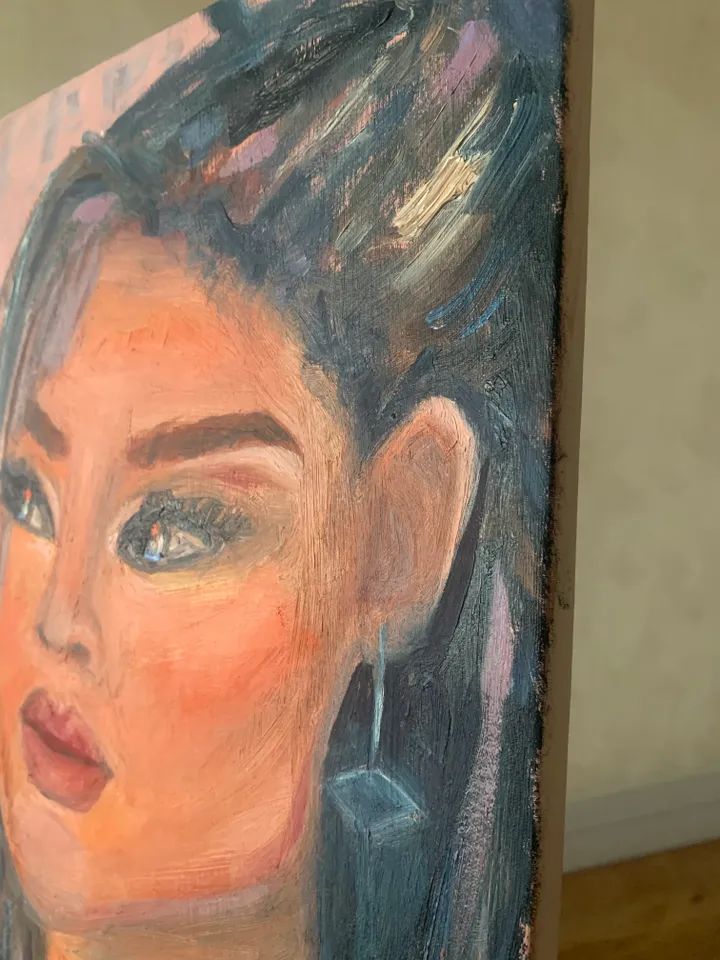 Asian girl portrait impasto original oil painting