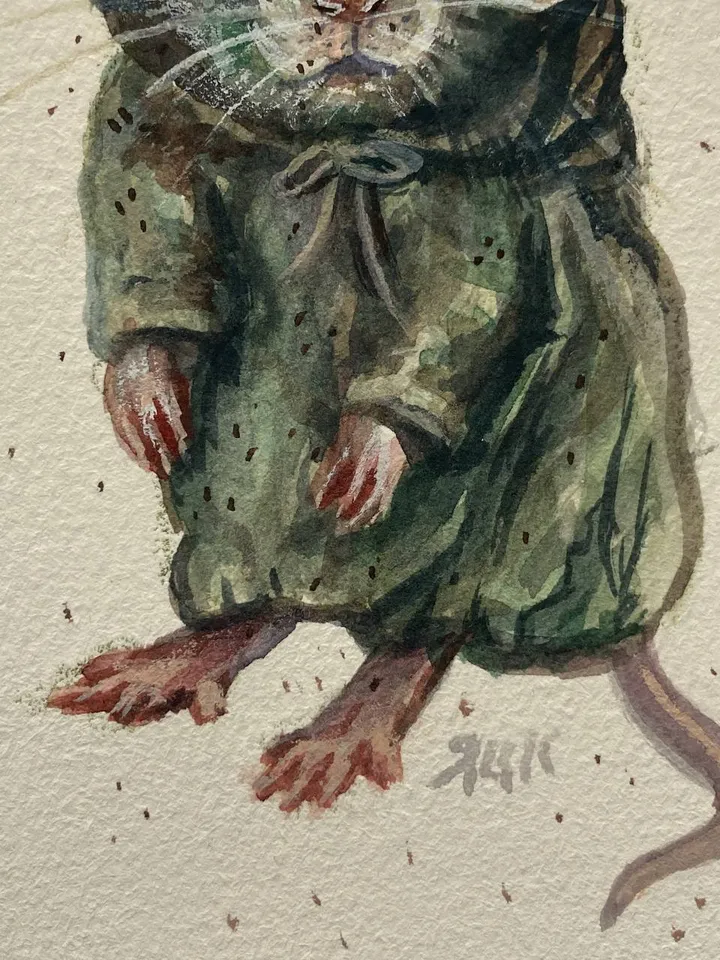 Rat Painting Original Cute Rat Art Small Watercolor Painting Animal Artwork Wizard Animal Illustration Mice Art 4 by 6 Wall Decor