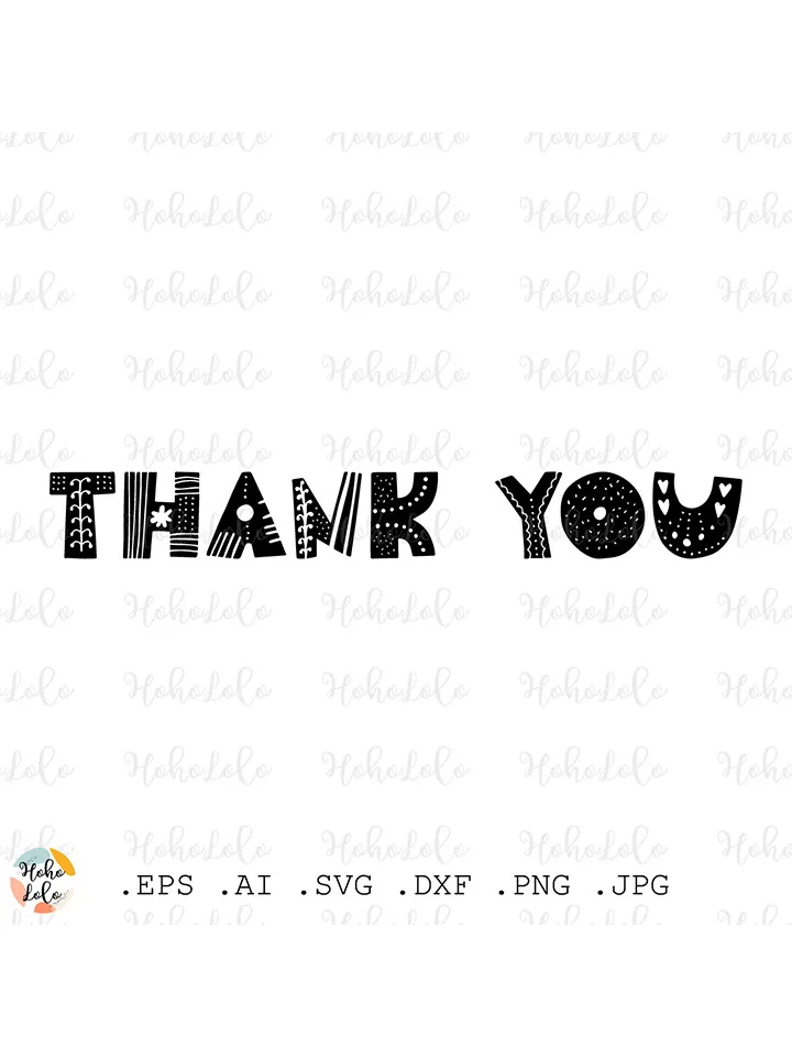 Thank You Svg, Lettering Svg, Thank You Clipart Png, Thank You Cricut,  Boho Svg, Thank You Stencil Dxf, Scandi Svg, Thank You Template Dxf