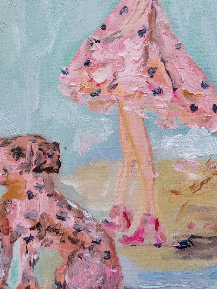 "Walking with a dog" oil painting on canvas 30x40cm (12x16 inch)