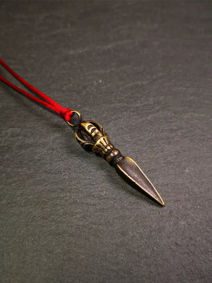 Gandhanra Handmade Tibetan Amulet Necklace,Kila(Dorje Phurba) , Trantic Buddhism Ritual Implement Pendant,Made of Brass,1.96"