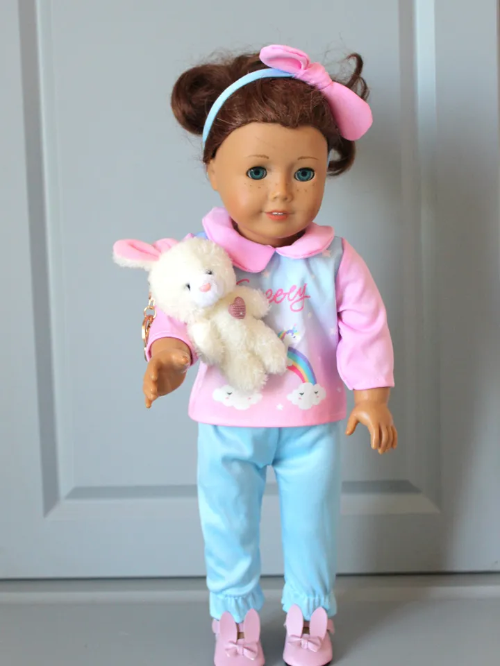 Handmade American Girl Doll Outfit for sleeping – rainbow pajamas for 18 inch doll – gift from grandmother