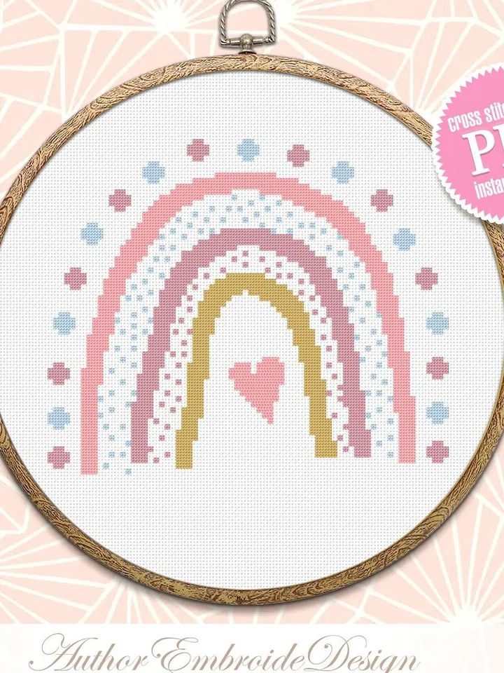 Boho rainbow cross stitch pattern PDF download Modern boho cross stitch chart, Simple rainbow pattern digital PDF, Nursery room decor #O3