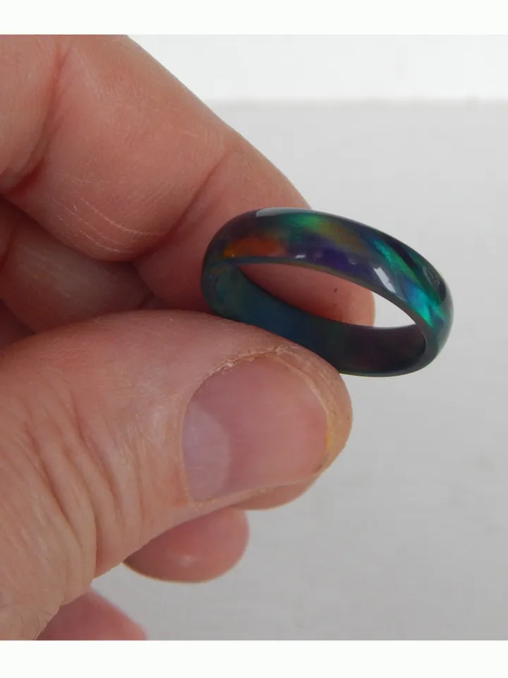 Solid opal ring. Black opal ring. Synthetic opal ring. Solid opal band.
