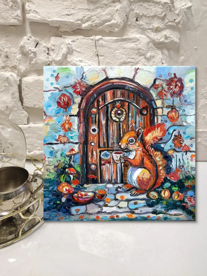 Squirrel with a cap Art Painting Original Oil Art
Oil on Canvas