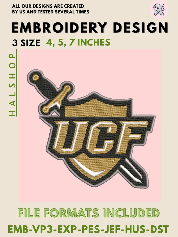 UCF Knights NCAA Logo Machine Embroidery Design – College Sports Digital File ⚔️✨