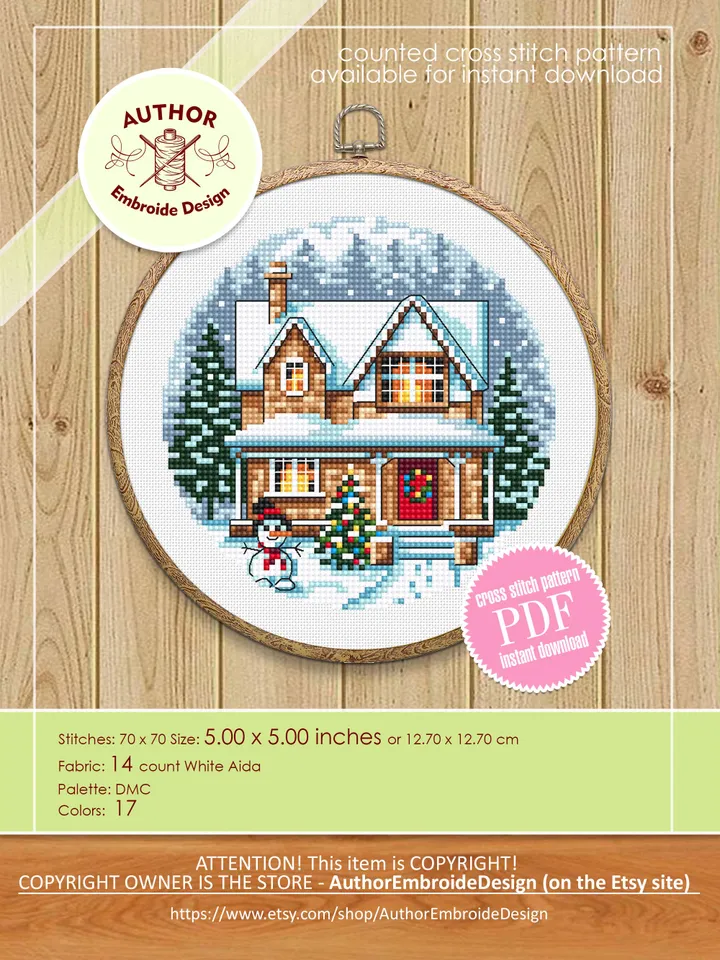 Christmas village cross stitch pattern PDF download Winter landscape cross stitch chart, Christmas pattern digital PDF, Snow landscape #N184