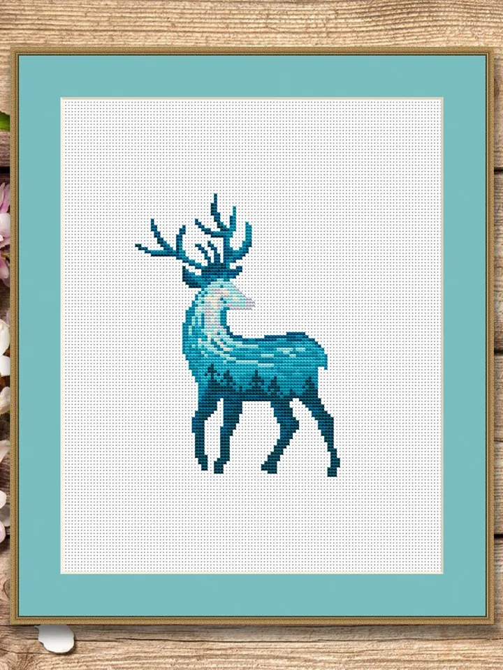 Deer Cross Stitch Pattern, Animal Cross Stitch, Embroidery Deer, Watercolor Deer Silhouette Cross Stitch, Modern Cross Stitch #anm020