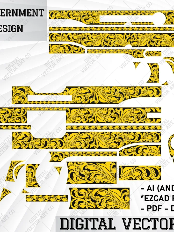 Colt 1911 Government Scroll Design Fiber Laser Engraving.engraving,handengraving,scroll,scrollwork,ornamental,svg scroll artwork,calligraphy