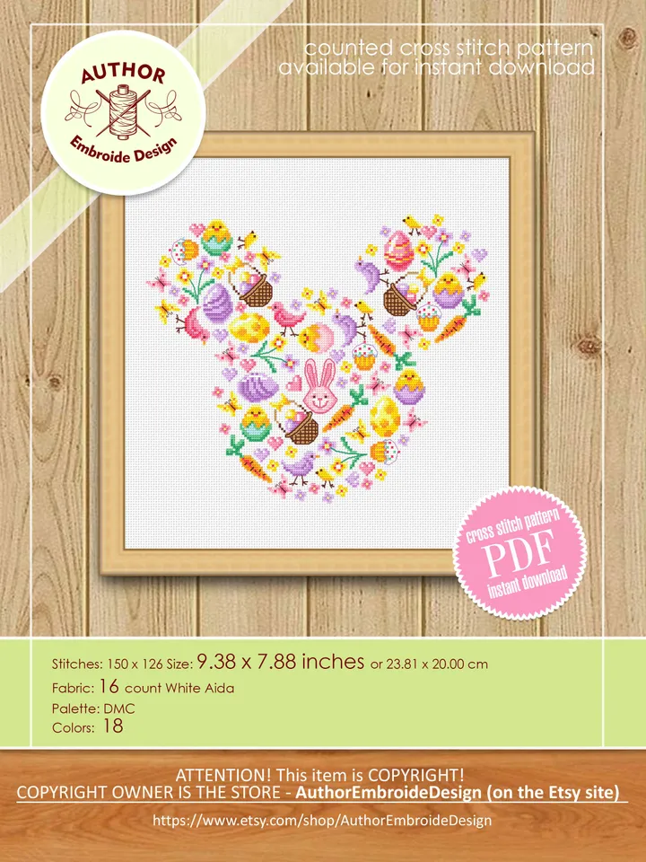 Easter sampler in mouse silhouette cross stitch pattern PDF download Happy Easter cross stitch chart, Mouse head pattern digital PDF #T26
