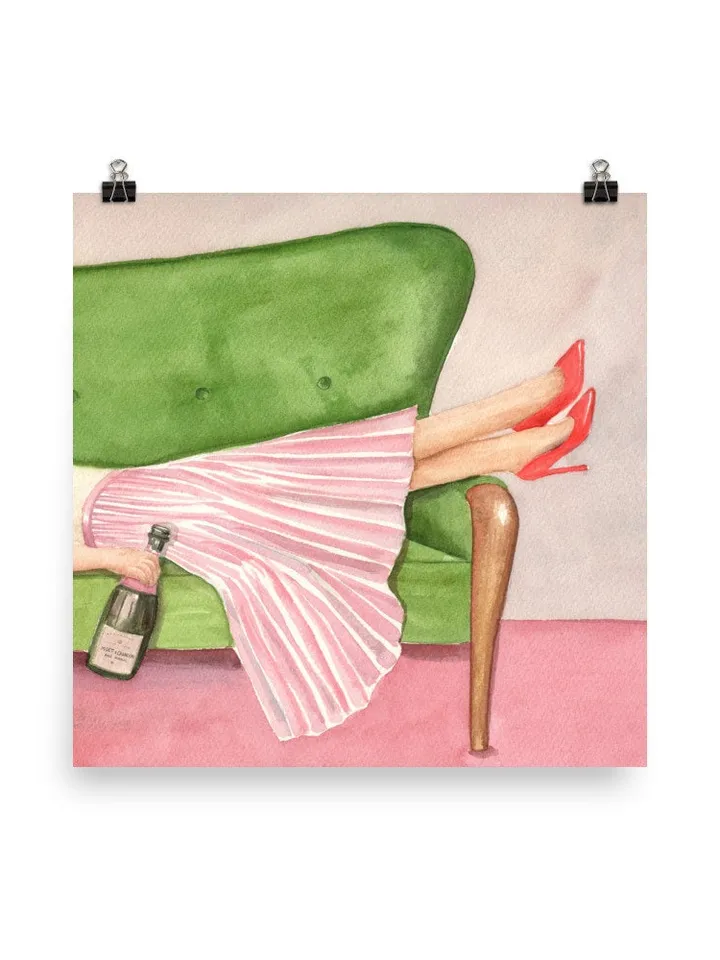 Women Drinking Champagne, Watercolor Painting, Home Bar Decor, Fashion Wall Art, Alcohol Poster, Champagne Lover Gift, Wine Poster Art