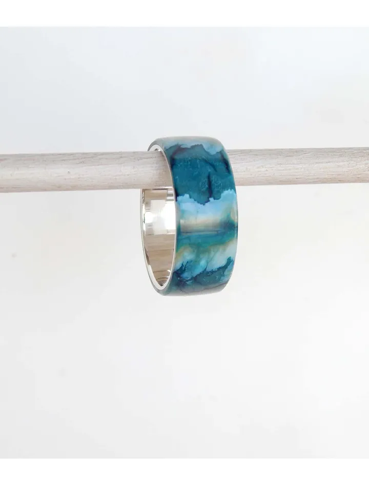 Unique mammoth tooth ring. Silver ring with a stabilized mammoth tooth.