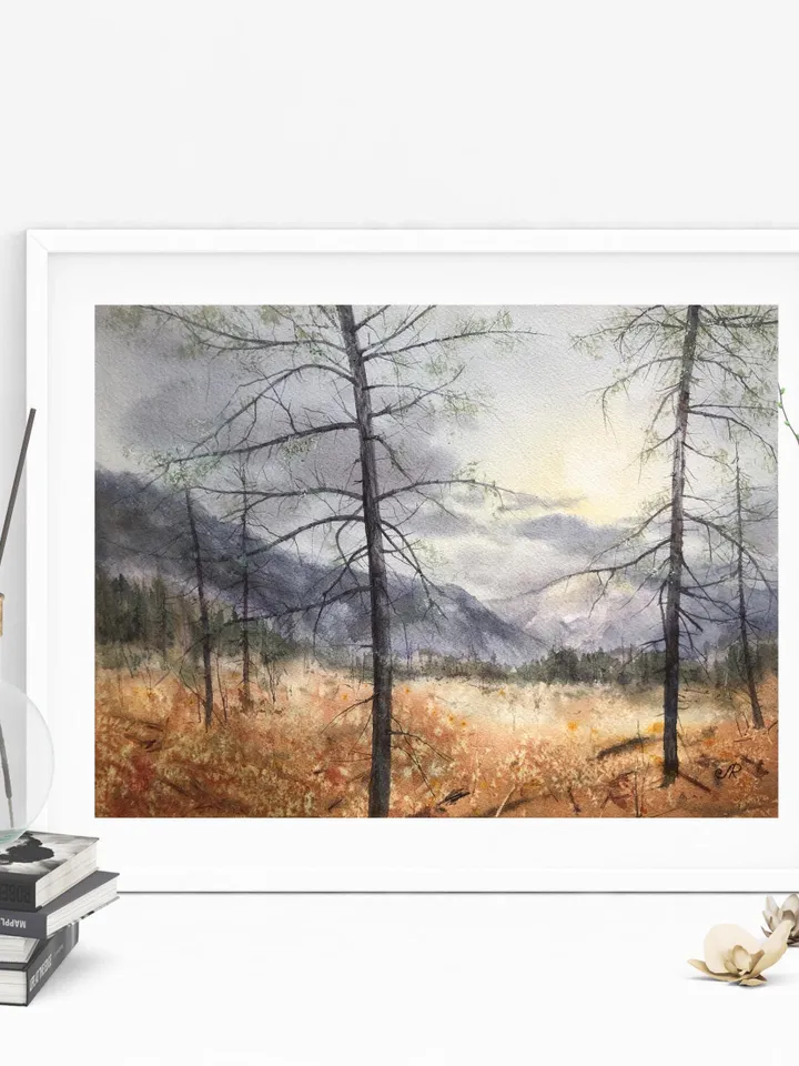 Forest Original Painting Trees Watercolor Wall Art Landscape