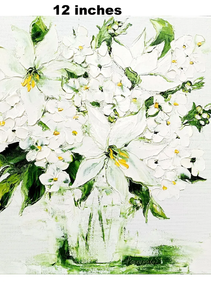 Hydrangea Painting Lily Original Art Impasto Painting Flower Painting 12x12 Flower in vase art