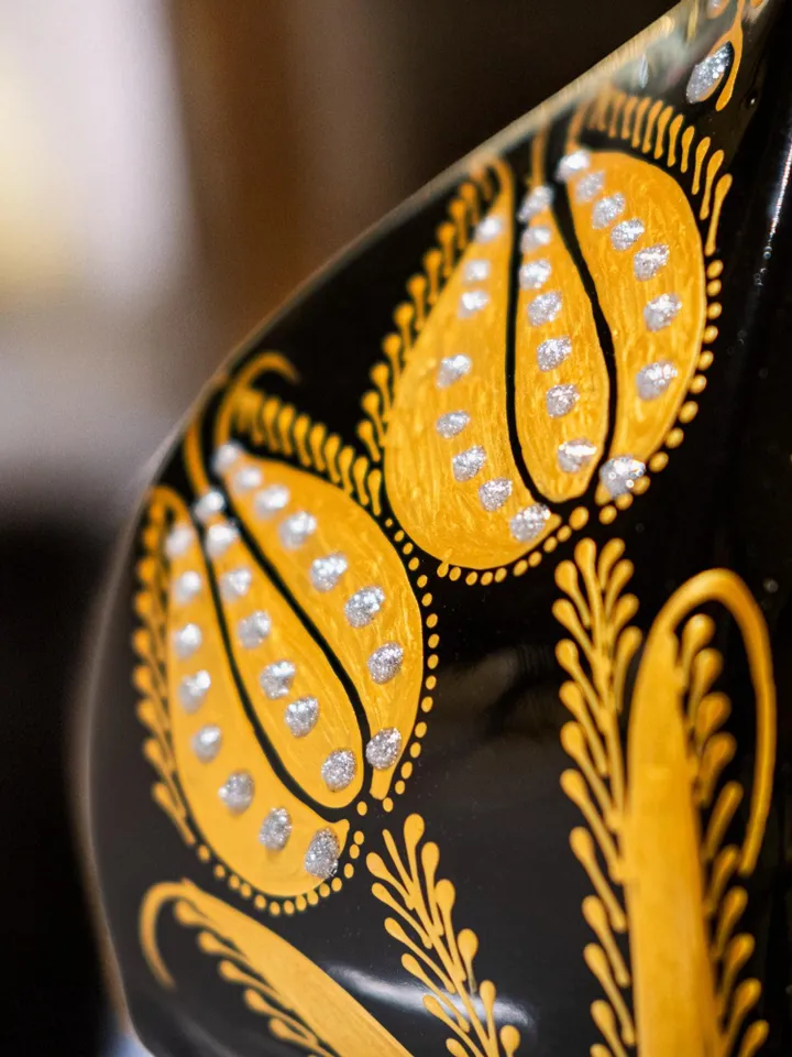 Handpainted Black and Gold Tall Vase For Flowers, 30 cm Handpainted Ceramic Vase, Home Decor, Ceramic Home Decor Plant Holder