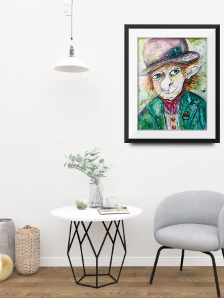 Funny Leprechaun with a pot of gold painting,good luck painting,original watercolour painting wall art,humorous painting,funny portraits.