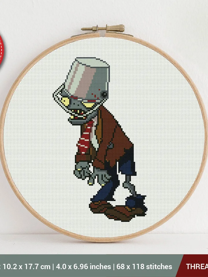 Buckethead Zombie Plants vs Zombies Cross stitch pattern | Embroidery Pattern | Instant Download | Embroidery Designs