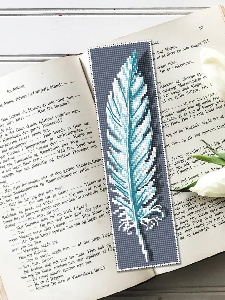 Feather bookmark cross stitch pattern download PDF Modern handmade bookmark digital PDF, Feather cross stitch chart, Bird bookmark #B78