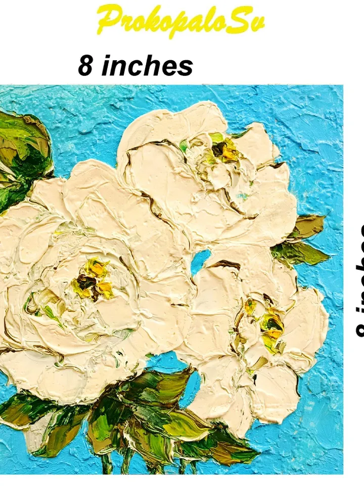 Peony Painting Floral Original Art Impasto Oil Painting Flower Wall Art Small 8 by 8 in by ArtProkopaloSv