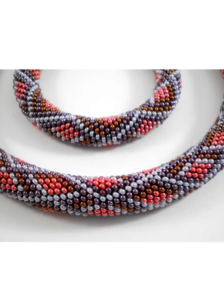 Bead Crochet rope patterns "Berry geometry" necklace and bracelet