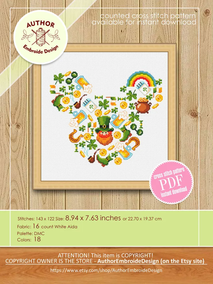 Sampler St Patrick Day cross stitch pattern download PDF Mouse Silhouette cross stitch, Irish pattern digital PDF, Saint Patrick design #T25