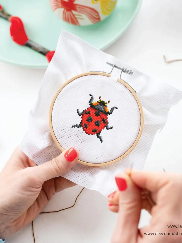 Bundle mini Insects 6 Cross stitch patterns, contemporary, Abstract, Ladybug, beginner, modern chart, gift DIY, embroidery, instant PDF