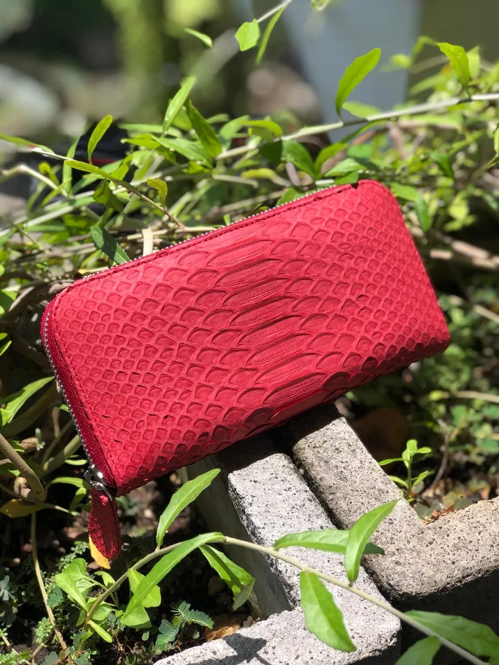 Red Genuine Python Skin Feng Shui Unisex Wallet | Red Leather Wallet Handmade | Snake Accessories | Total Red Woman Wallet Exotic Leather
