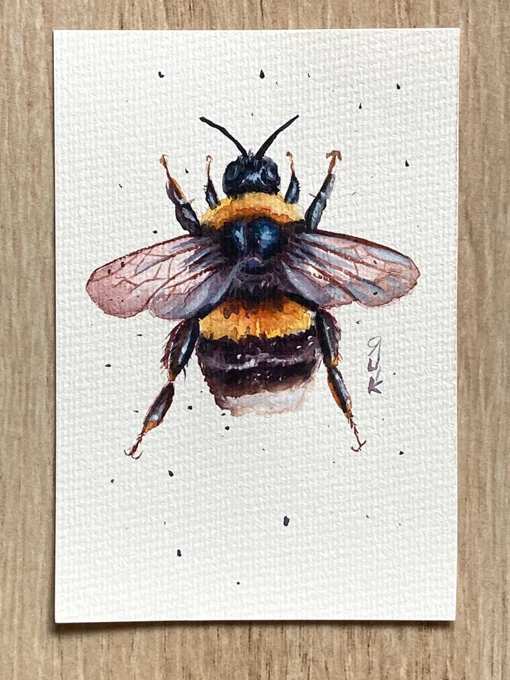 Bee Painting Original Watercolor Painting Gift Small Insect Art Bumblebee Illustration 4x6