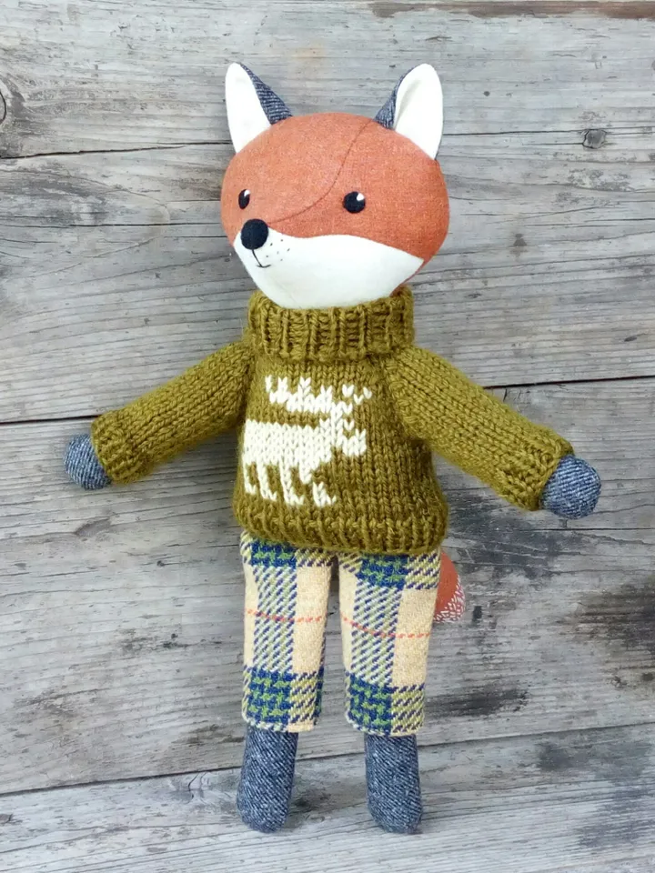 Red fox boy, handmade wool fox toy, stuffed animal doll
