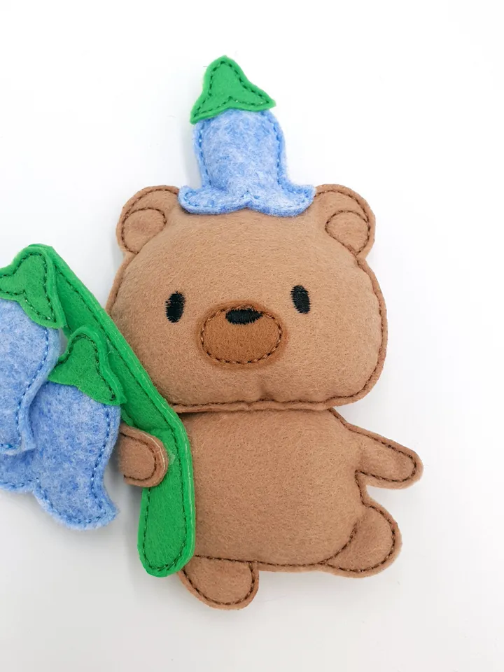 ITH Cute Bear with Flower Embroidery Design, Felt Stuffed Animal Teddy Toy Pattern, 4x4 Hoop Digital File