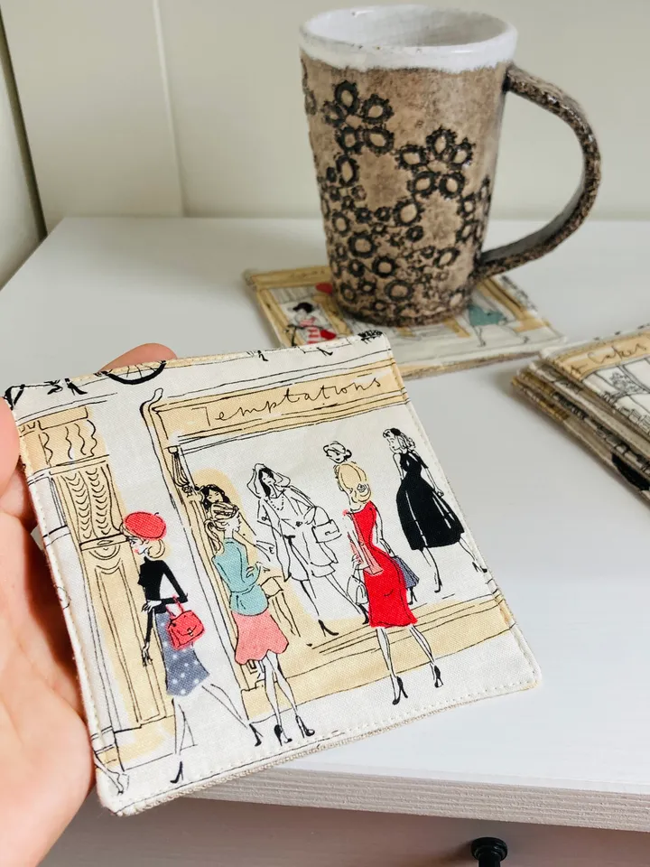 Coasters with Paris Set of 6 Linen-cotton coasters 4.5'' x 4.5''