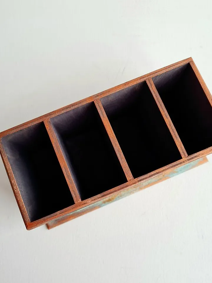 Wood remote control holder Art oxidized aged rustic old copper color remote box