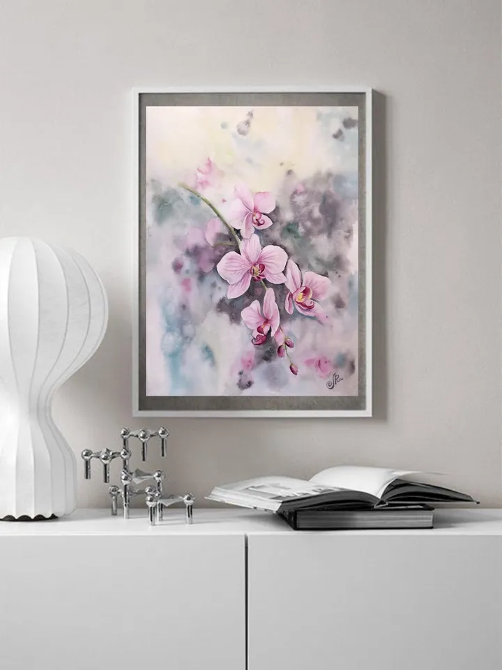 Flowers Original Painting Floral Watercolor Art Orchid Wall Art Blooming Painting