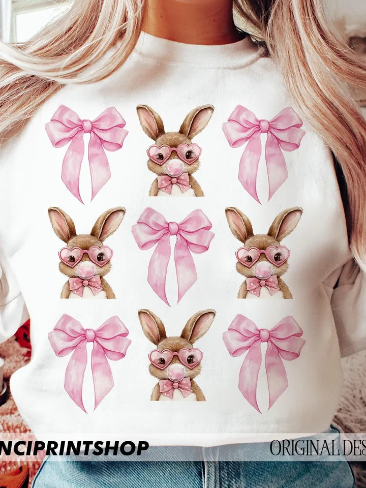 Easter Bunny Coquette PNG, Easter Bunny png, Easter png, Bunny Bow png, Happy Easter png, Retro Easter png, Coquette Easter png, Bunny png