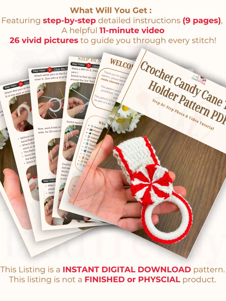 Crochet Candy Cane Towel Holder Pattern PDF, Christmas Kitchen Decor Tutorial, Festive Holiday Crochet Project for Beginners