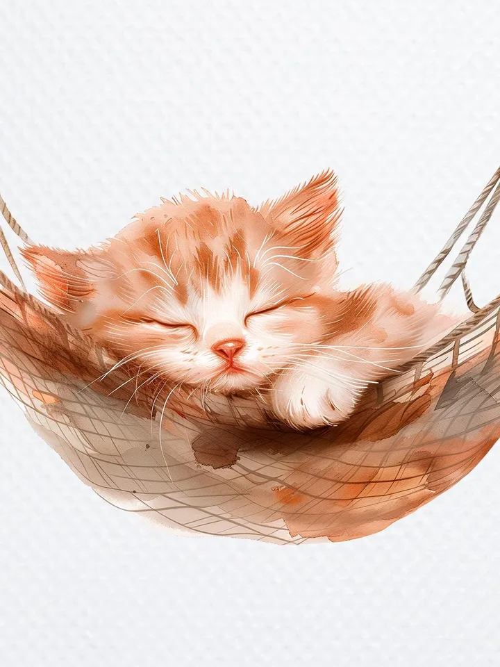 12 Sleeping Cat PNG Bundle, Cat in Hammock Printable Watercolor clipart for sublimation, High Quality PNGs, Paper craft, junk journals