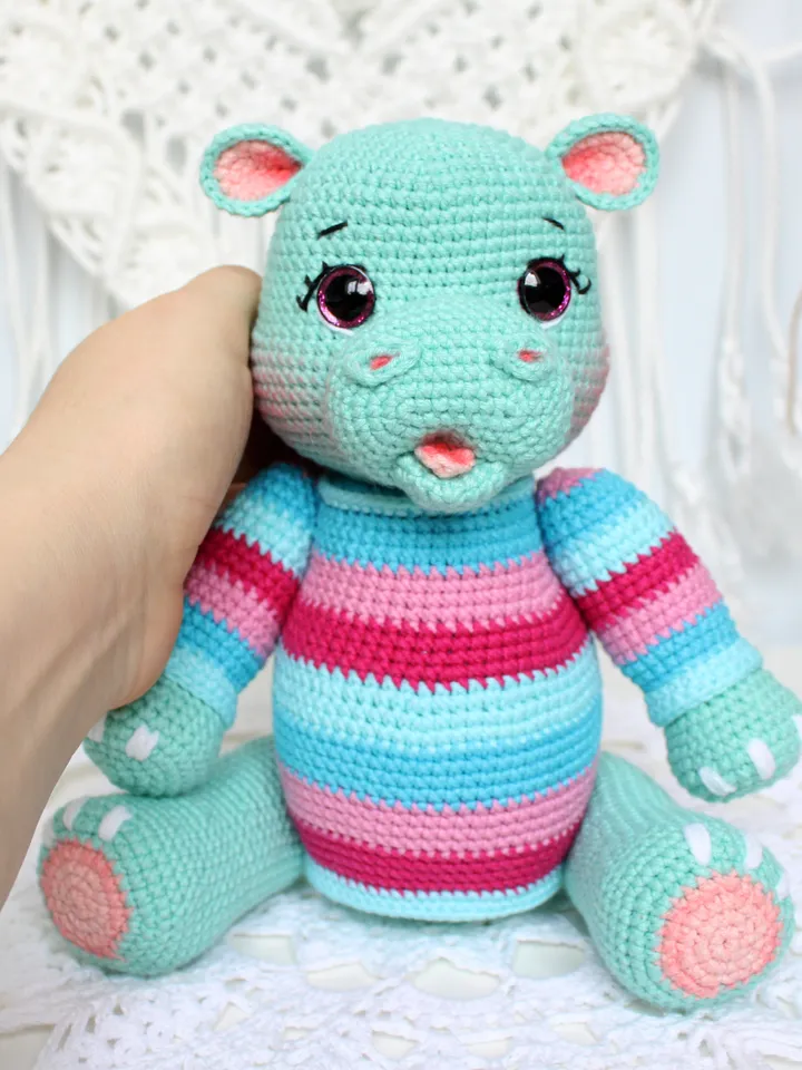 Hippo crochet pattern in English Amigurumi toy hippopotamus crochet tutorial