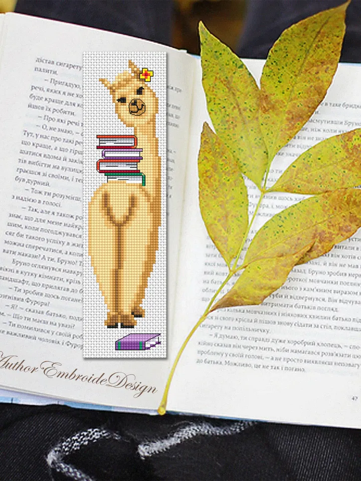 Llama bookmark cross stitch pattern PDF download Llama cross stitch chart, Funny animal bookmark pattern digital PDF, Book accessories #B334