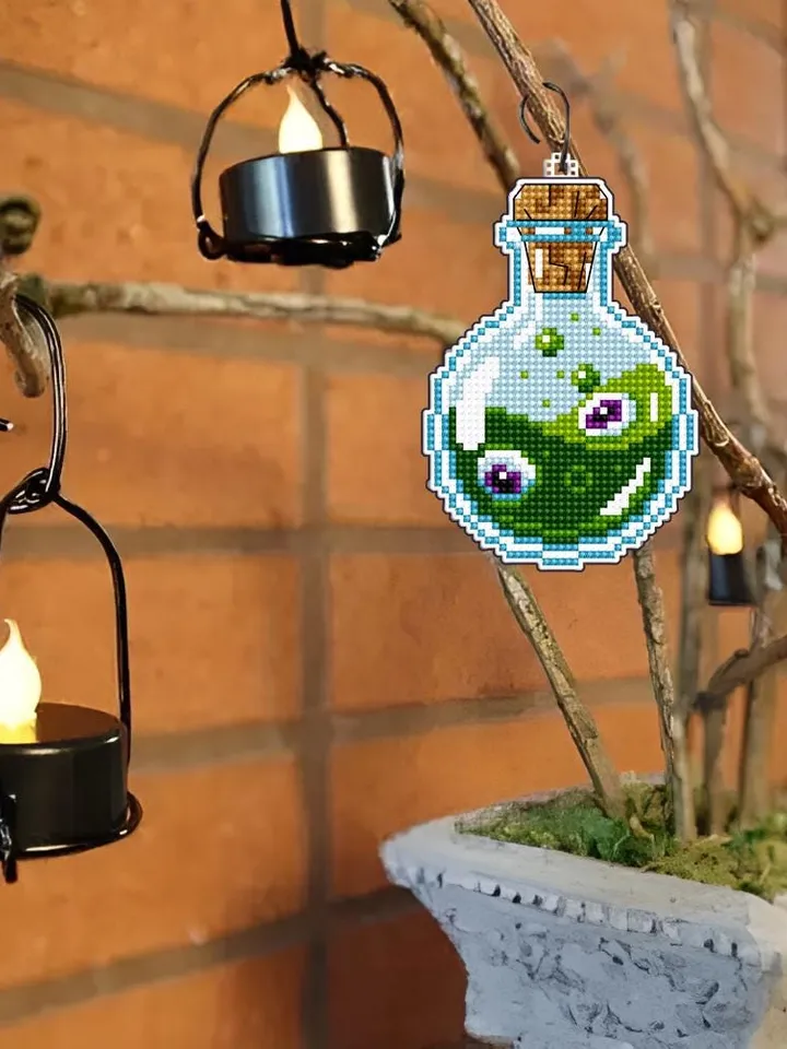 Potion bottle cross stitch pattern PDF download Double-sided Halloween ornament cross stitch chart, Halloween tree decor, Witch bottle #H72
