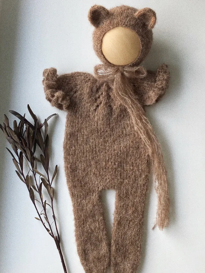 hand knitted alpaca sleep and bonnet for baby newborn photo props