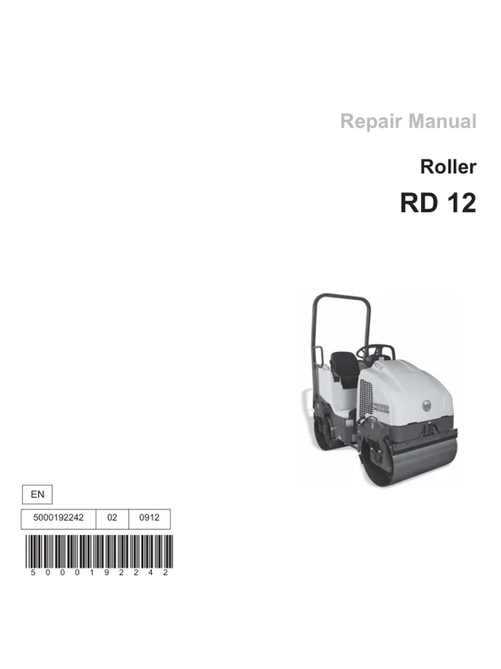 WACKER NEUSON RD12 TANDEM ROLLER REPAIR SERVICE ENGINE MANUAL
