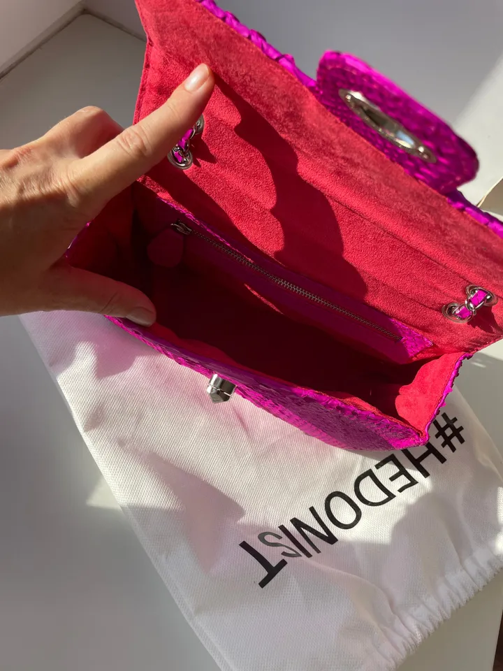 Genuine python skin midi crossbody bag fuchsia colour, summer bright chain crossbody, elegant classy crossbody bag genuine leather summer