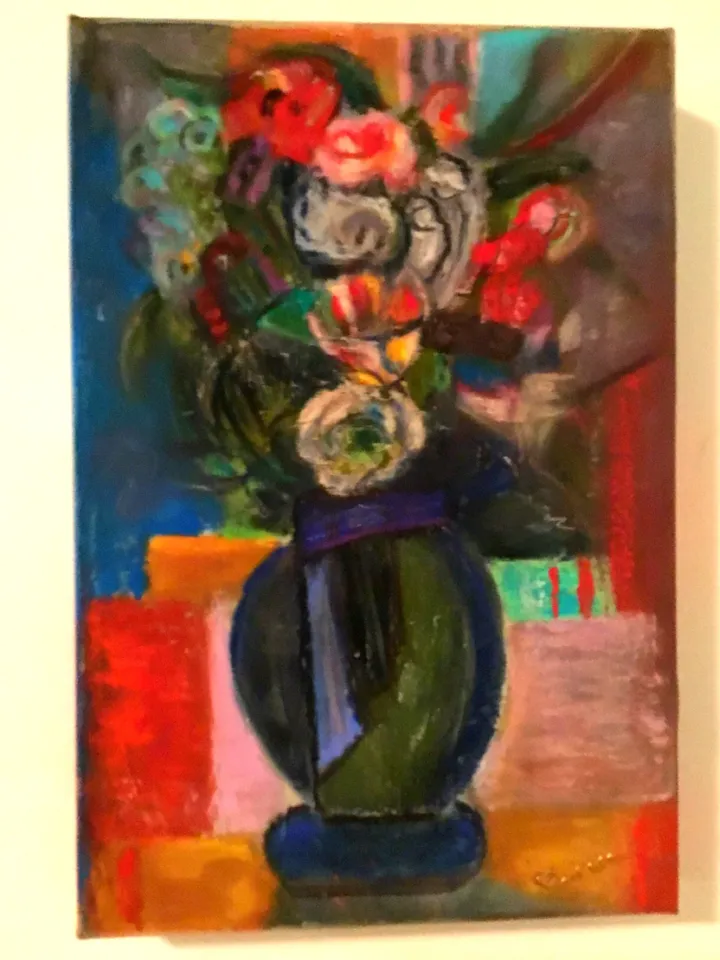 Flowers pastel original painting.Hand made abstract painting on 3 d canvas.