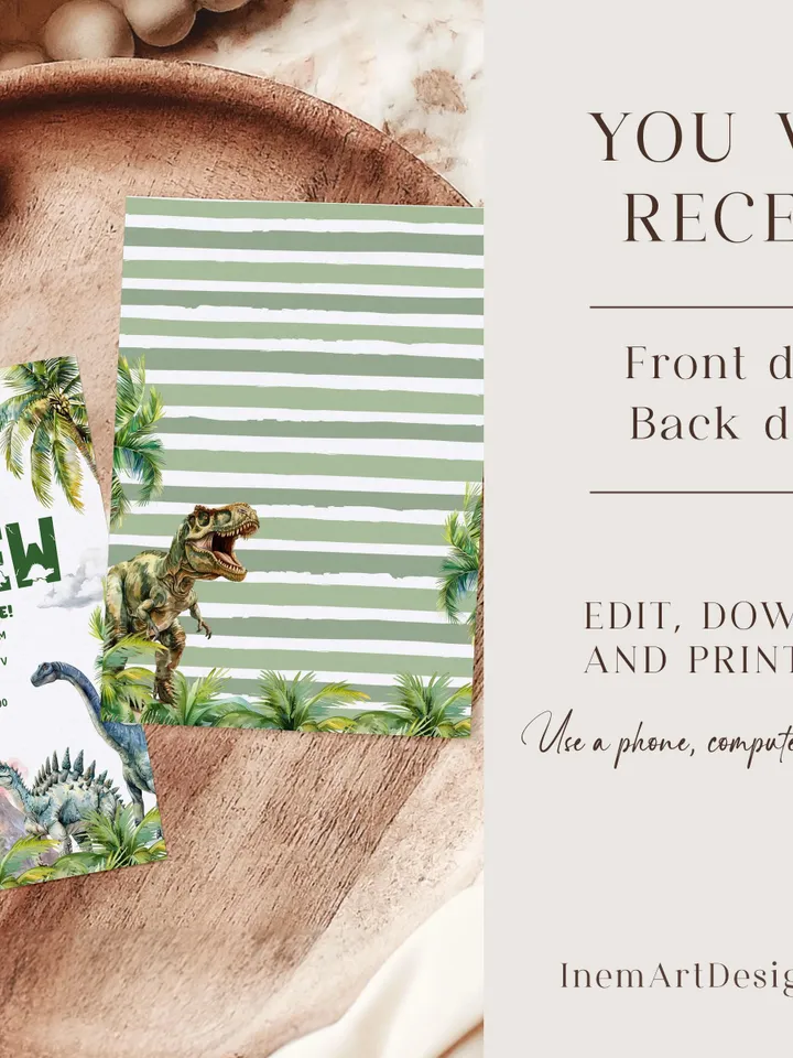 Dinosaur Birthday Invitation, Dinosaur Birthday Party Invite Template, Stomp on Over Dino Birthday, Boy Birthday Invitation Canva Template