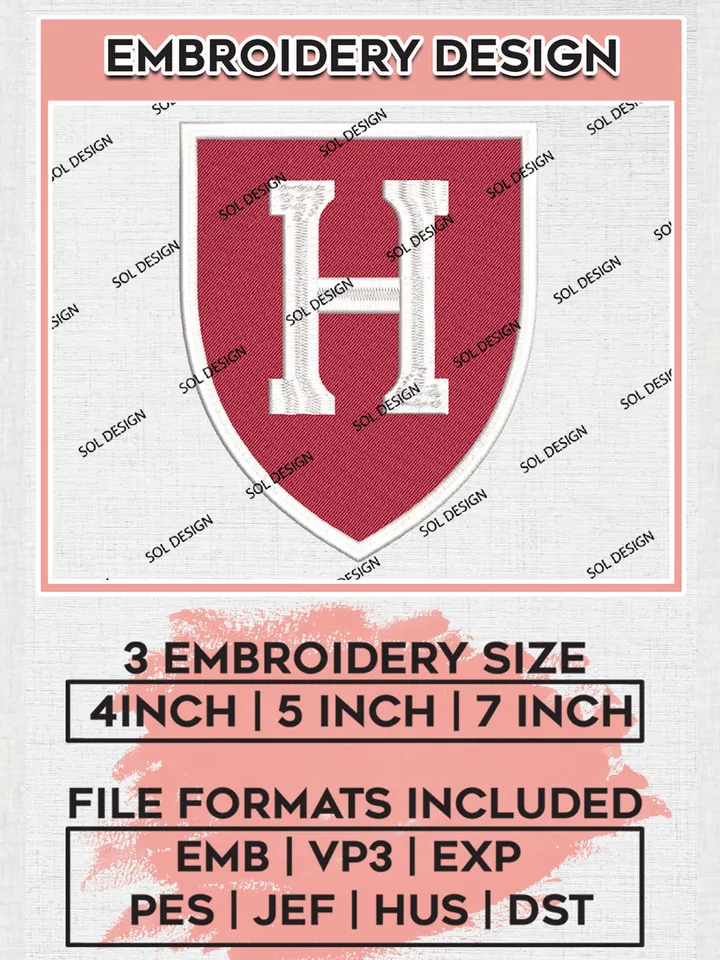 Harvard Crimson Logo Machine Embroidery Design, NCAA Harvard Crimson Embroidery Design Design files, NCAA Team Embroidery Designs, NCAA Machine Embroidery Designs, Digital Download