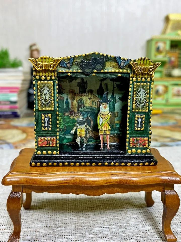 Tutorial. Puppet theater. Dollhouse miniature. Two sizes.