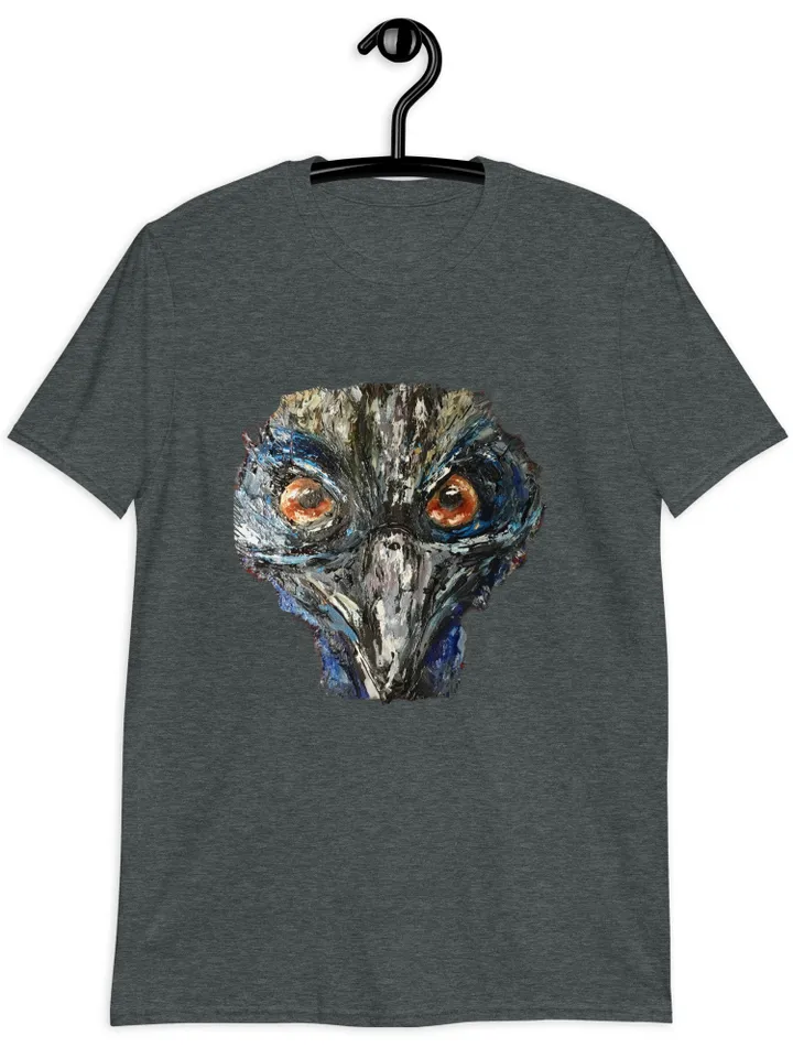 Cassowary bird short-Sleeve Unisex T-Shirt made with my original mix media painting,unique wearable gift for animal lovers.